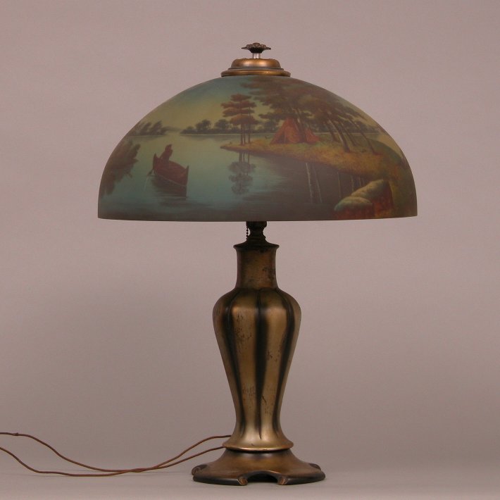 Reverse Painted Lamp American Late 19th Early 20th Century Reverse Painted Lamp American Late 19th Early 20th Century