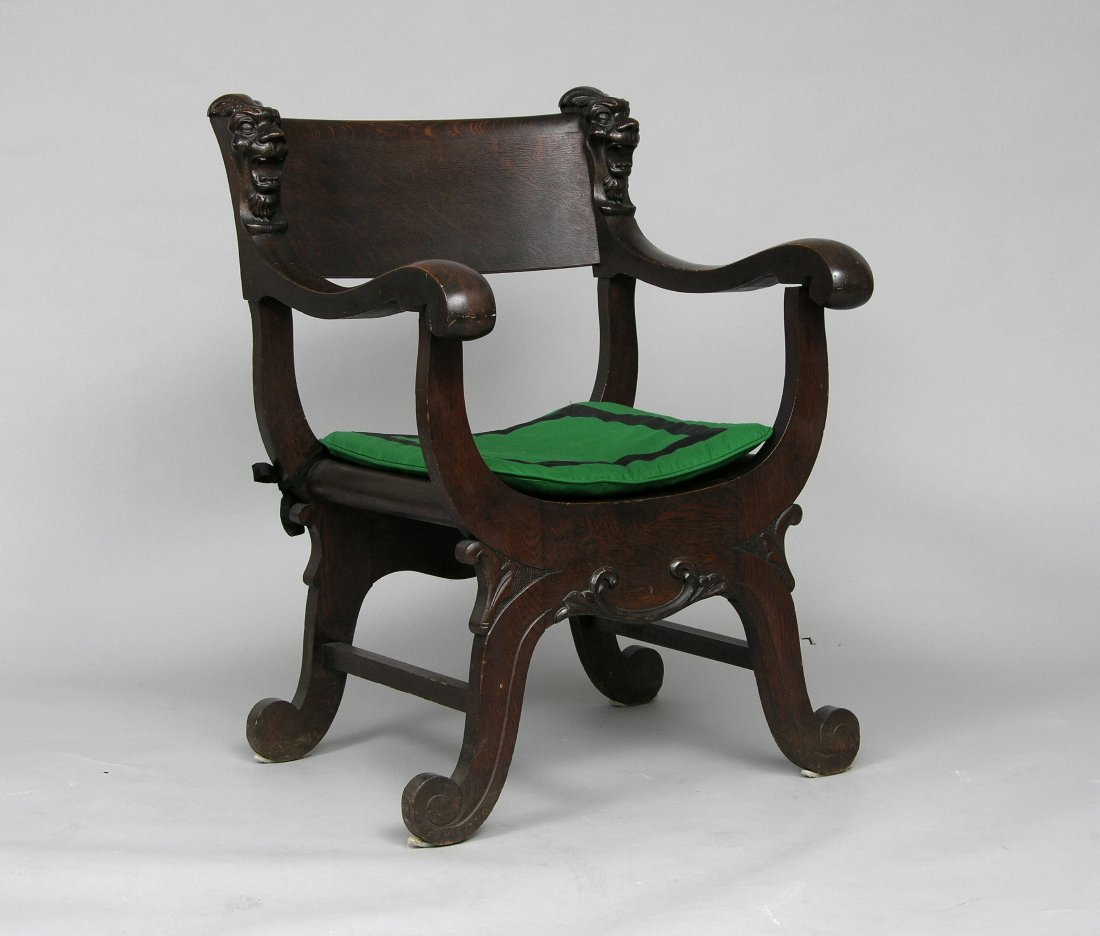 Oak Chair With Carved Faces European Late 19th Century 02 04 05