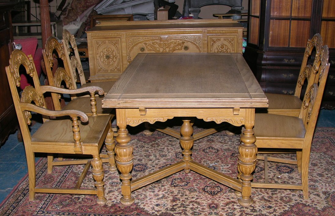 High resolution image for A Painted Oak Dining Room Set, circa 20th Century