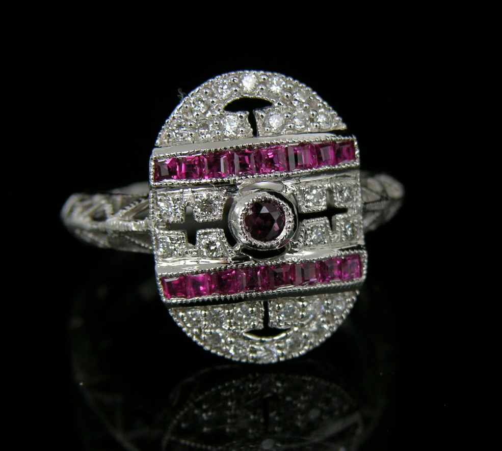 A Ladies' Art Deco Style Ring with Diamonds and Rubies, 11.17.06, Sold