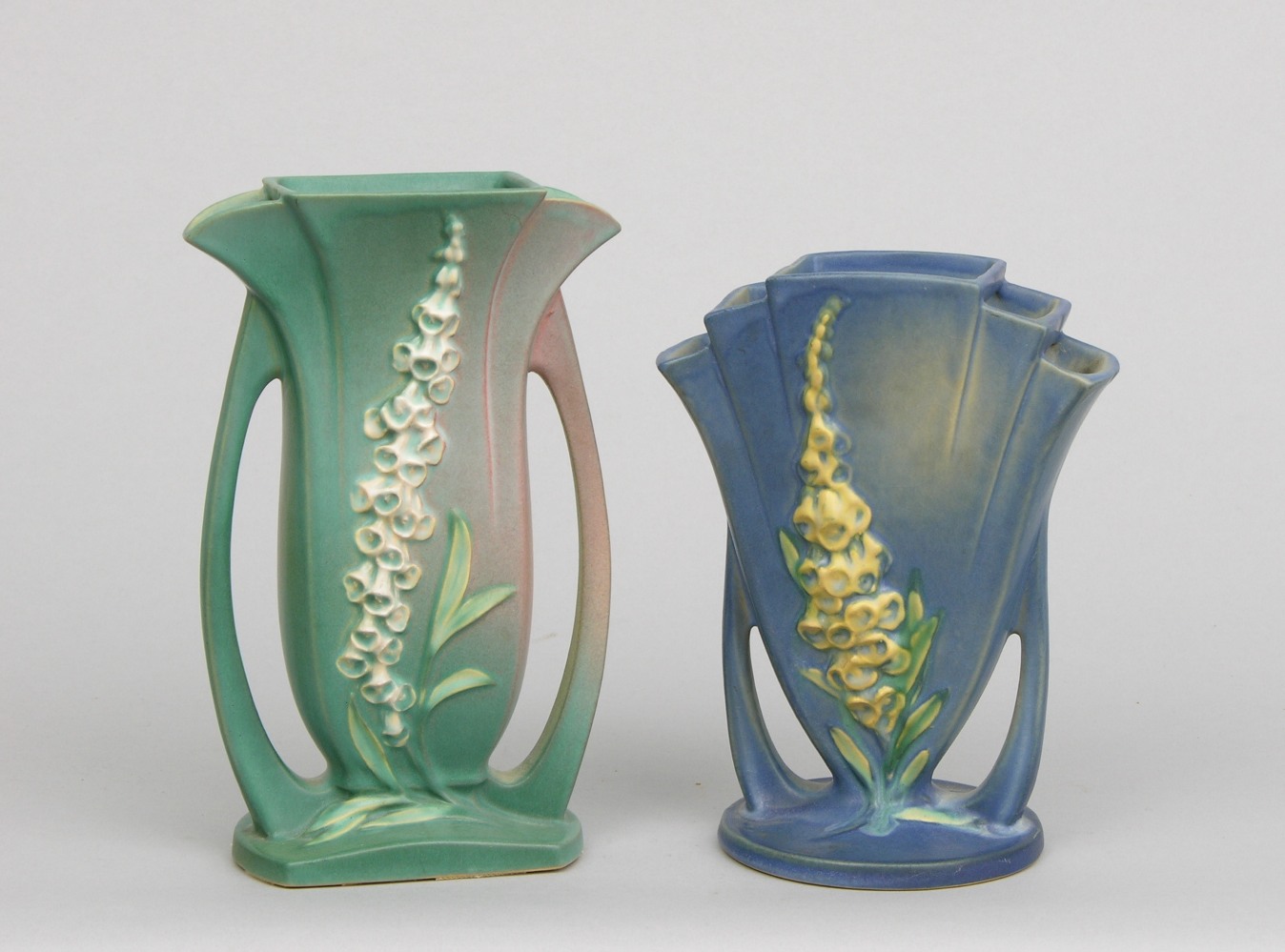A Pair of Roseville Foxglove Vases, American, Mid 20th Century , 11.17.