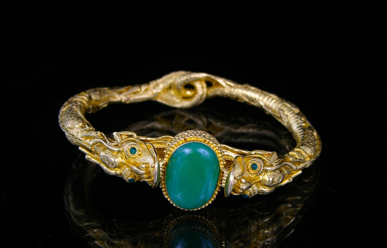 An Impressive 24K Gold & Jade Dragon Bangle Bracelet, 11.17.06, Sold ...