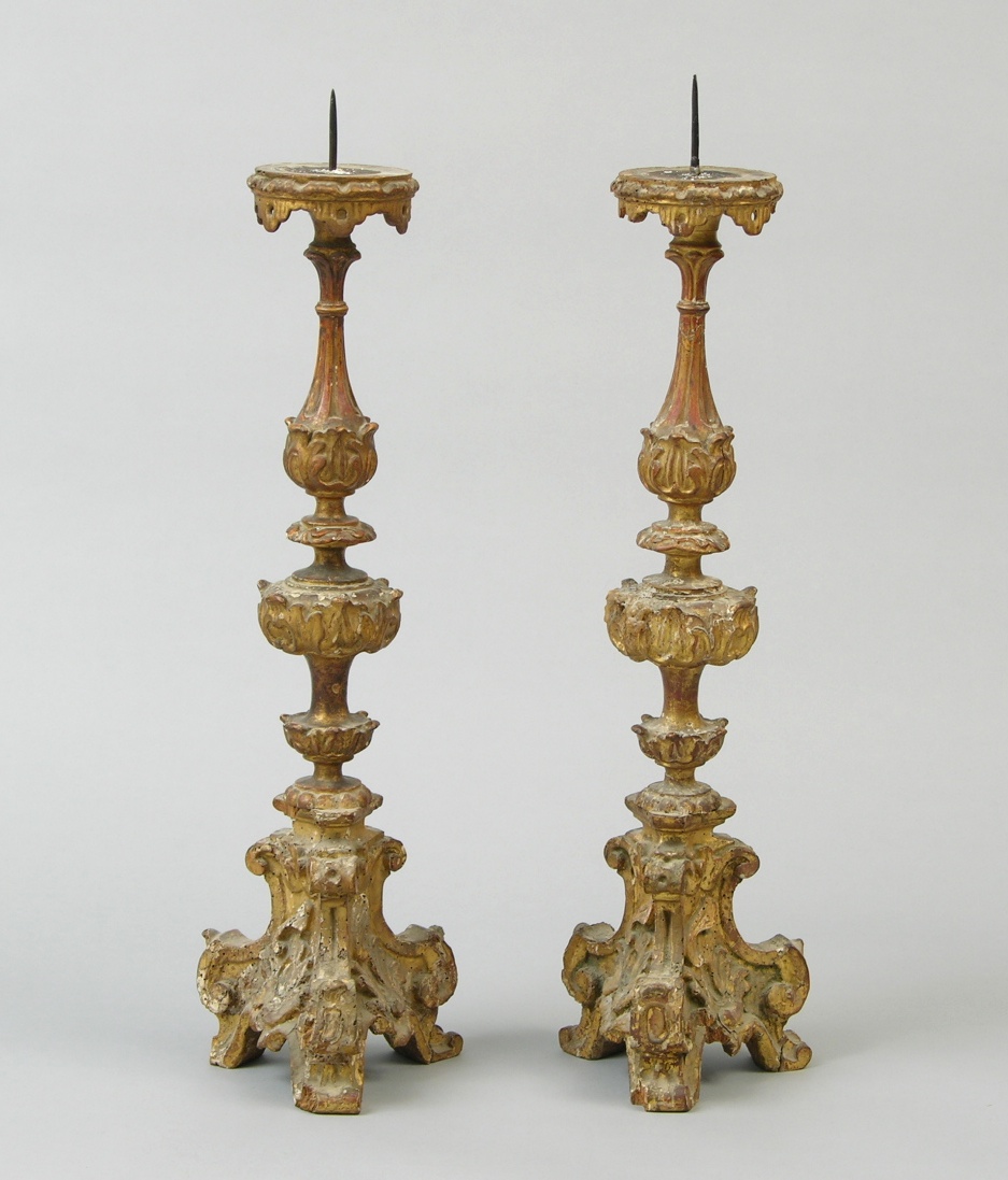 A Pair of Large Carved Wood Gilt Candlesticks, 18th Century, 09.22.07