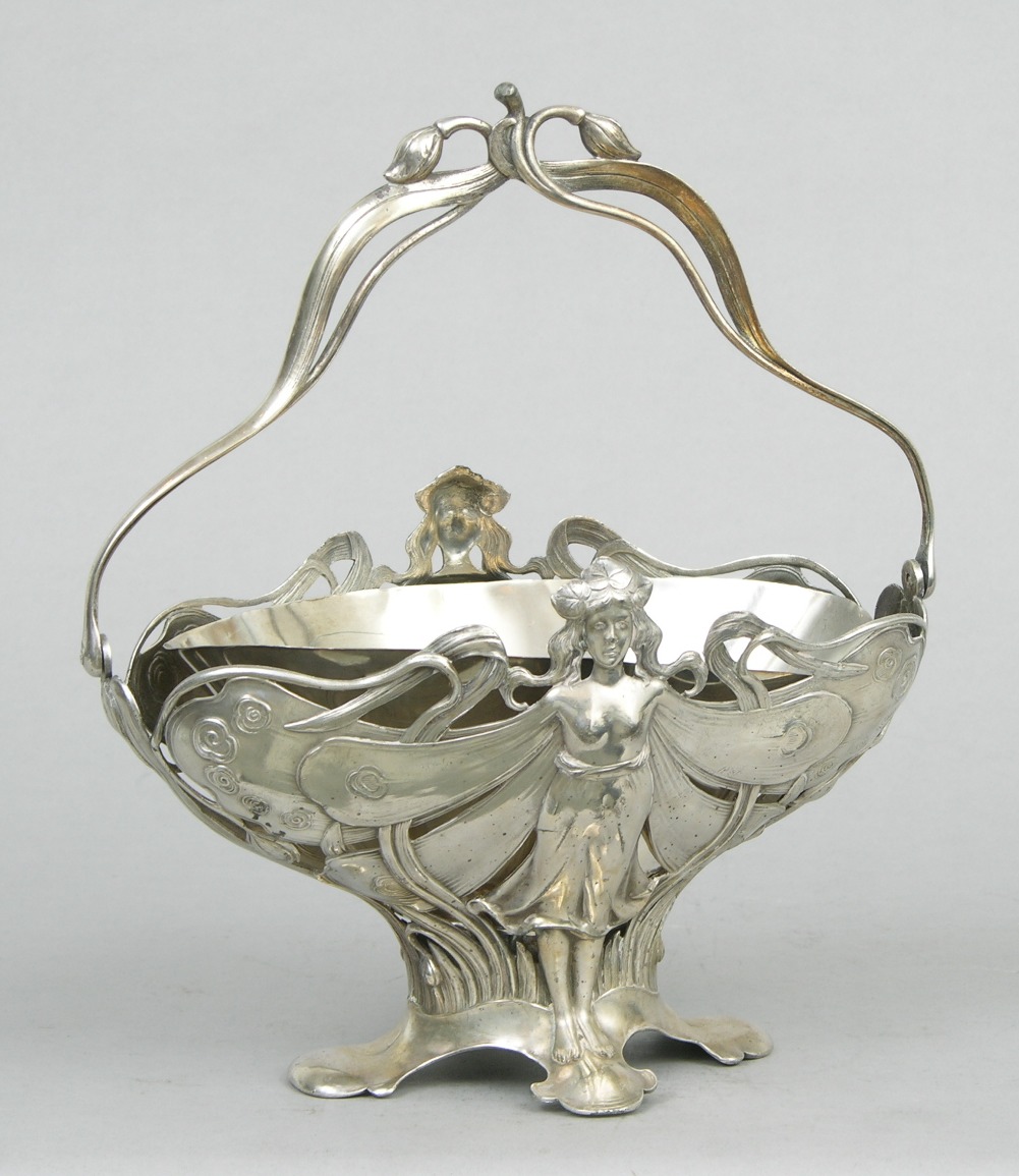 436. An Art Nouveau W.M.F. Pewter Basket by A.K.  Cie, ca. Early 20th ...