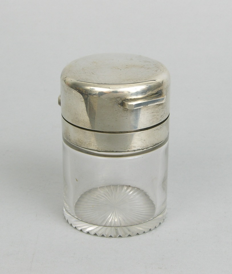 A Glass Canister with Sterling Silver Hinged Lid, 11.22.08, Sold 103.5
