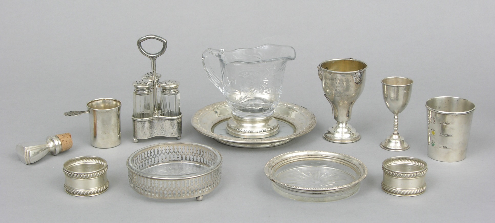 A Lot of Mixed Sterling Silver and Glass Tabletop Items, 09.12.08, Sold