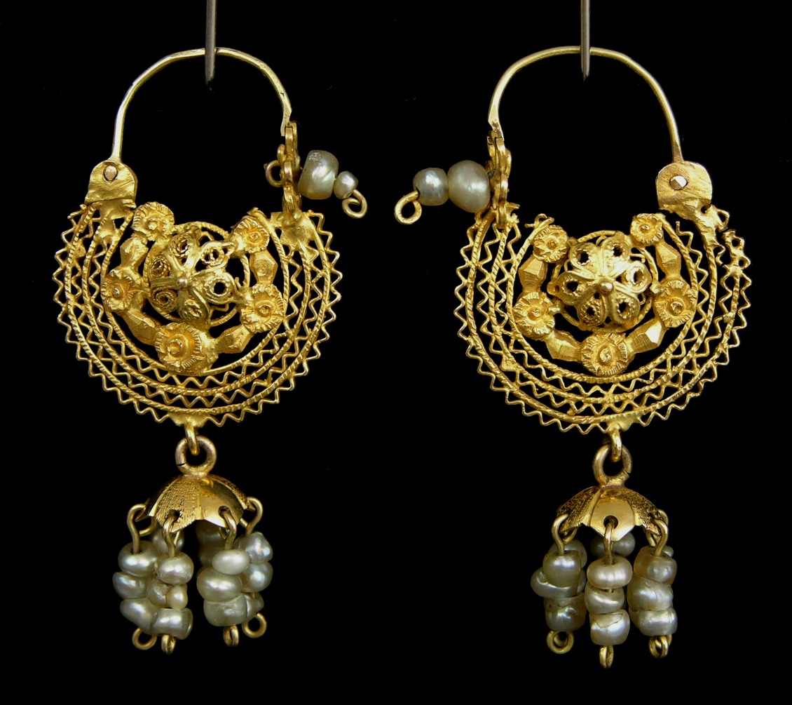 Spanish Colonial Earrings 18k Gold and Pearl Earrings , 09.12.08