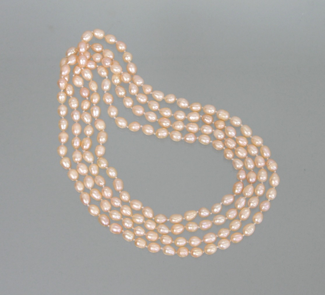 Freshwater Cultured Peach Color Pearl Rope Necklace , 05.15.09, Sold