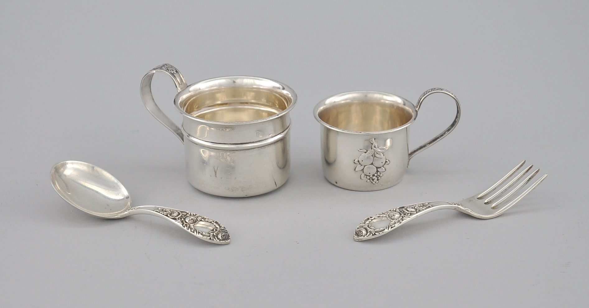 A Sterling Silver Baby Spoon and Fork by S. Kirk & Son and Two Baby