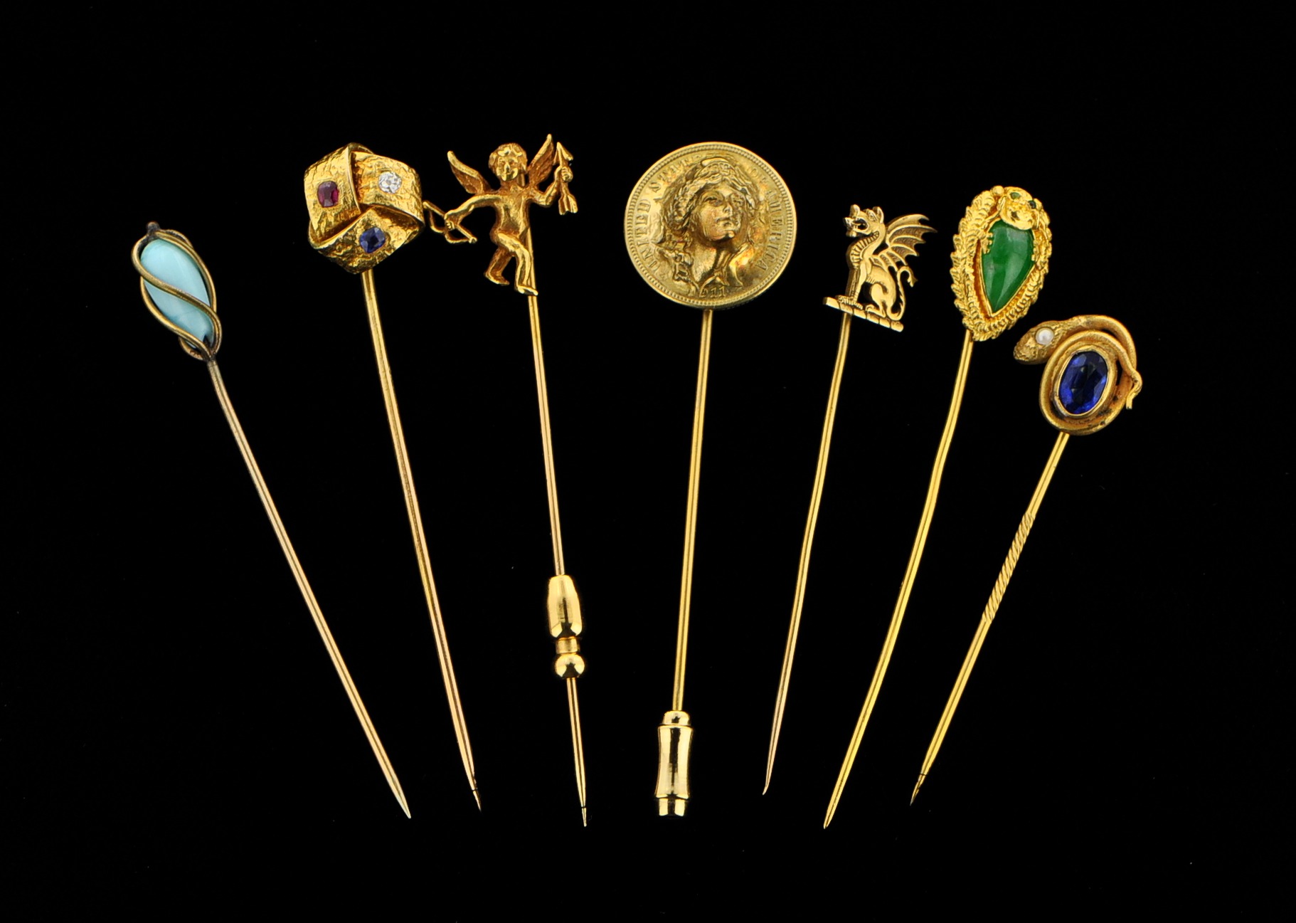 A Collection of Gold and Gemstone Hat Pins, 09.10.09, Sold 235.75