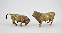 A Miniature Standing Bull and a Bull with Ivory Horns