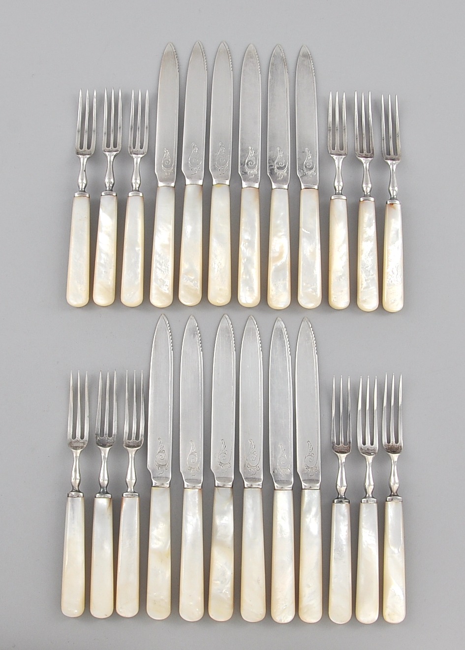 A Boxed Set of Mother of Pearl Handled Fruit Knives and Forks, 03.05.10
