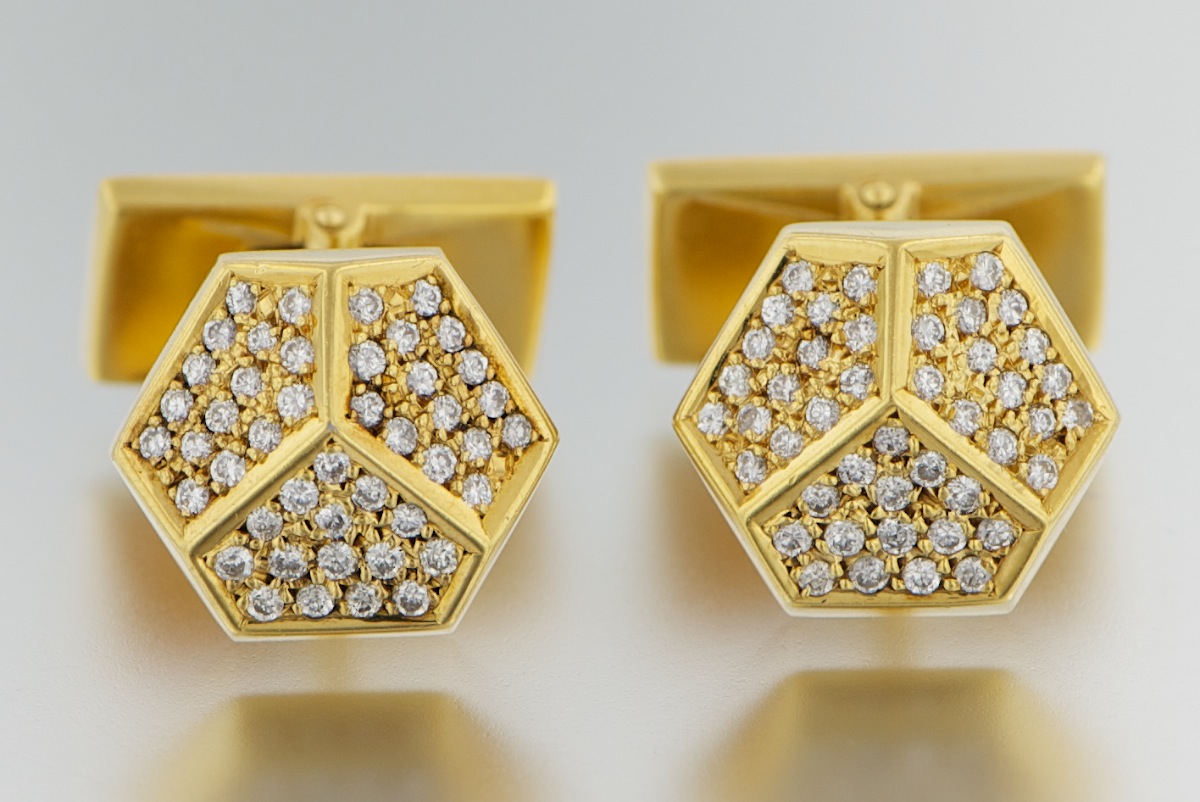 Tannler 18k Gold and Diamond Cufflinks, Zurich, Switzerland, ca. 1980