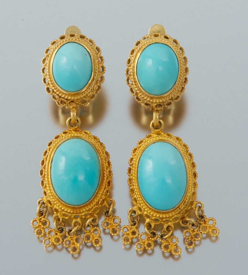 A Pair Of Persian Turquoise And K Gold Earrings Sold