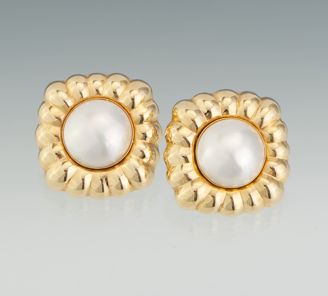 A Pair of Ladies' Mabe Pearl Earrings , 12.16.11, Sold 299