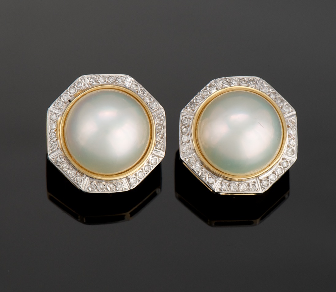 A Pair of Ladies' Mabe Pearl and Diamond Earrings , 12.16.11, Sold 494.5