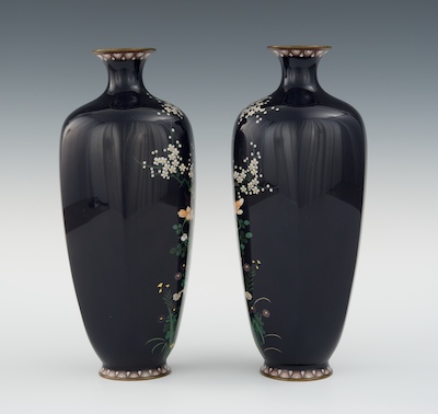 A Pair Of Hexagonal Cloisonne Vases, with Mark of Hayashi Chuzo of 