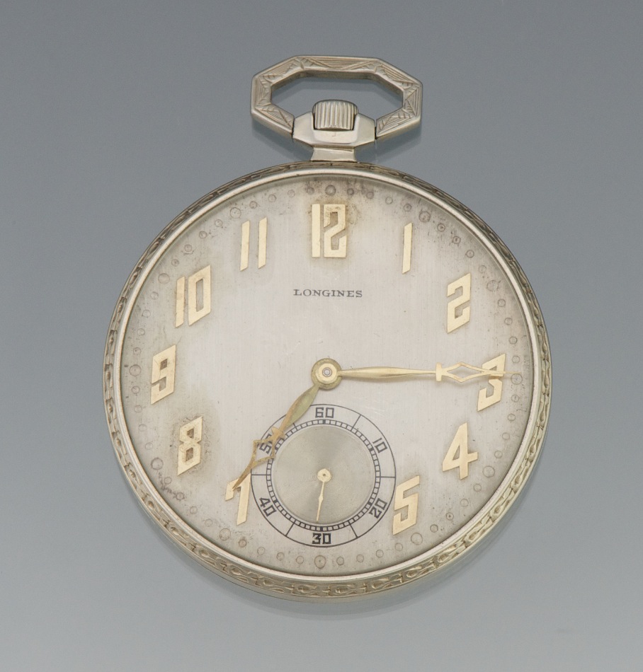 An Art Deco Longines Open Face 18k Gold 