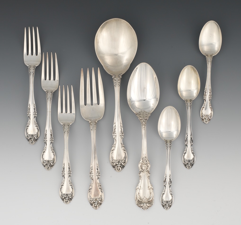 Nine Pieces of Sterling Silver Flatware by Gorham, "Melrose" Pattern