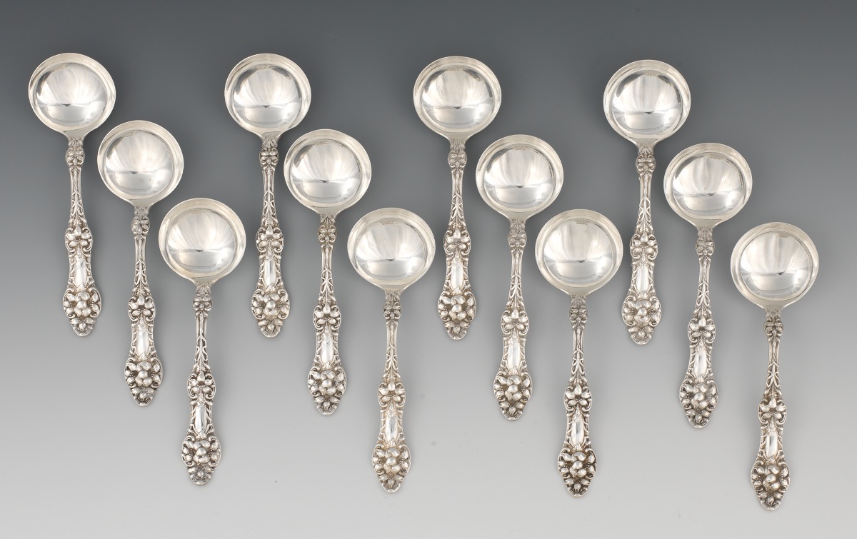 Twelve Sterling Silver Consomme Spoons by Alvin Co., 09.01.11, Sold 563.5