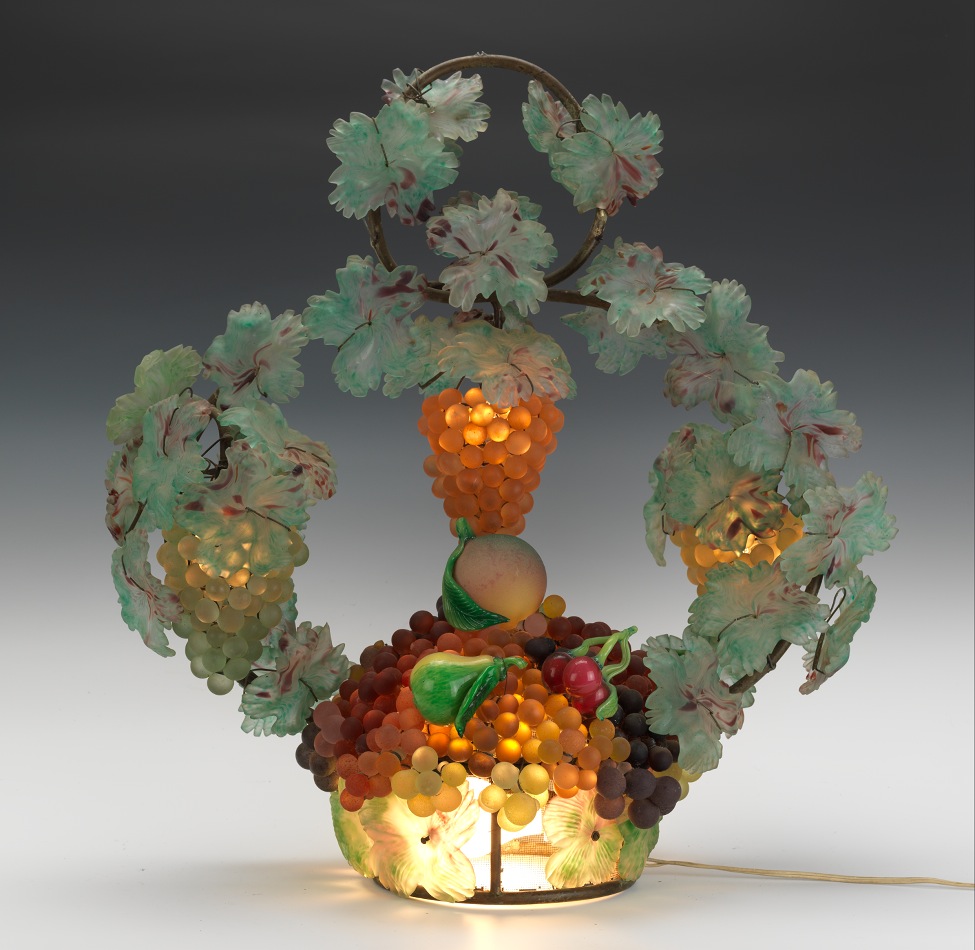 A Large Czechoslovakian Satin Glass Fruit Basket Lamp, 02.09.12, Sold 1897.5