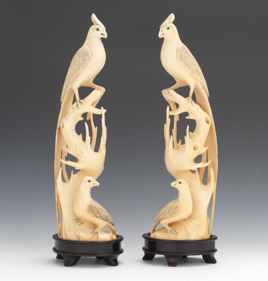 A Pair of Carved Ivory Bird Figurals, 02.09.12, Sold 1161.5