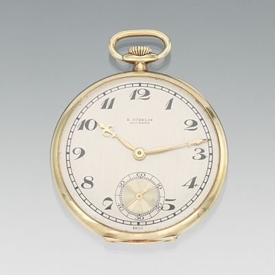 148. An Open Face E. Gubelin Lucerne 14k Gold Pocket Watch ca