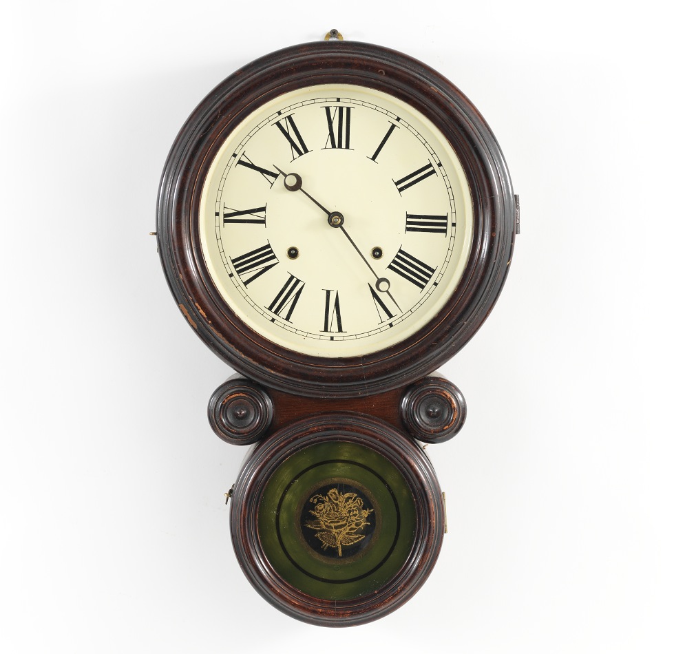 E. Ingraham Time and Strike Spring Wound Ionic Wall Clock, 09.06.12, Sold 178.25