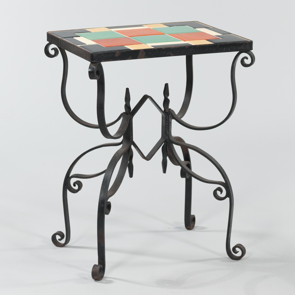 A Vintage Wrought Iron Tile Top Table, 09.08.12, Sold 299
