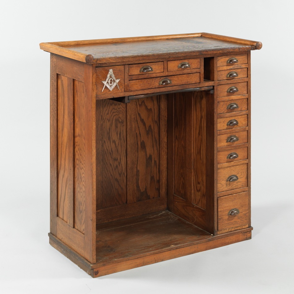 An Antique Oak Watch Makers Bench Full Of Extras 09 06 12 Sold 2558 75