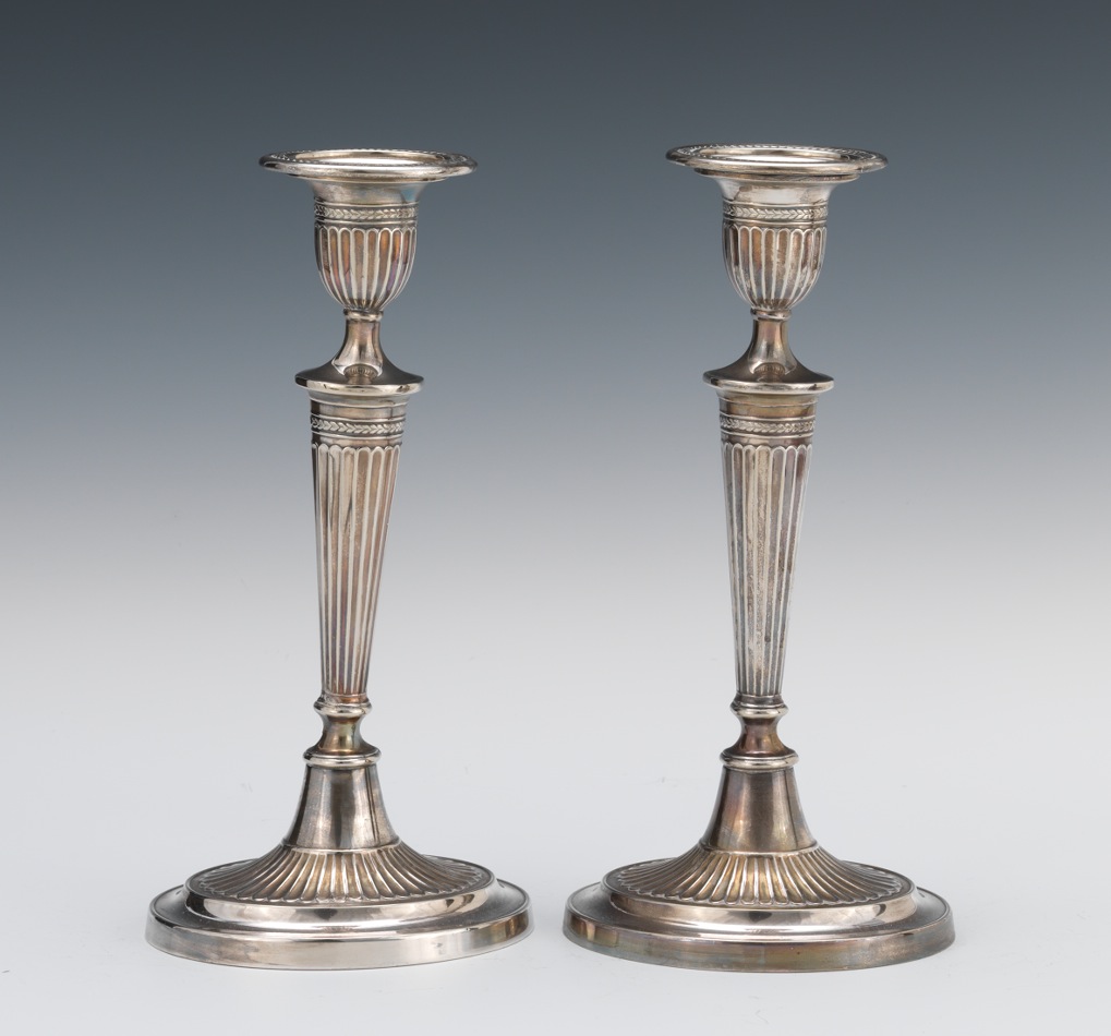 A Pair of Style Silver Plated Candlesticks., 10.18.12, Sold