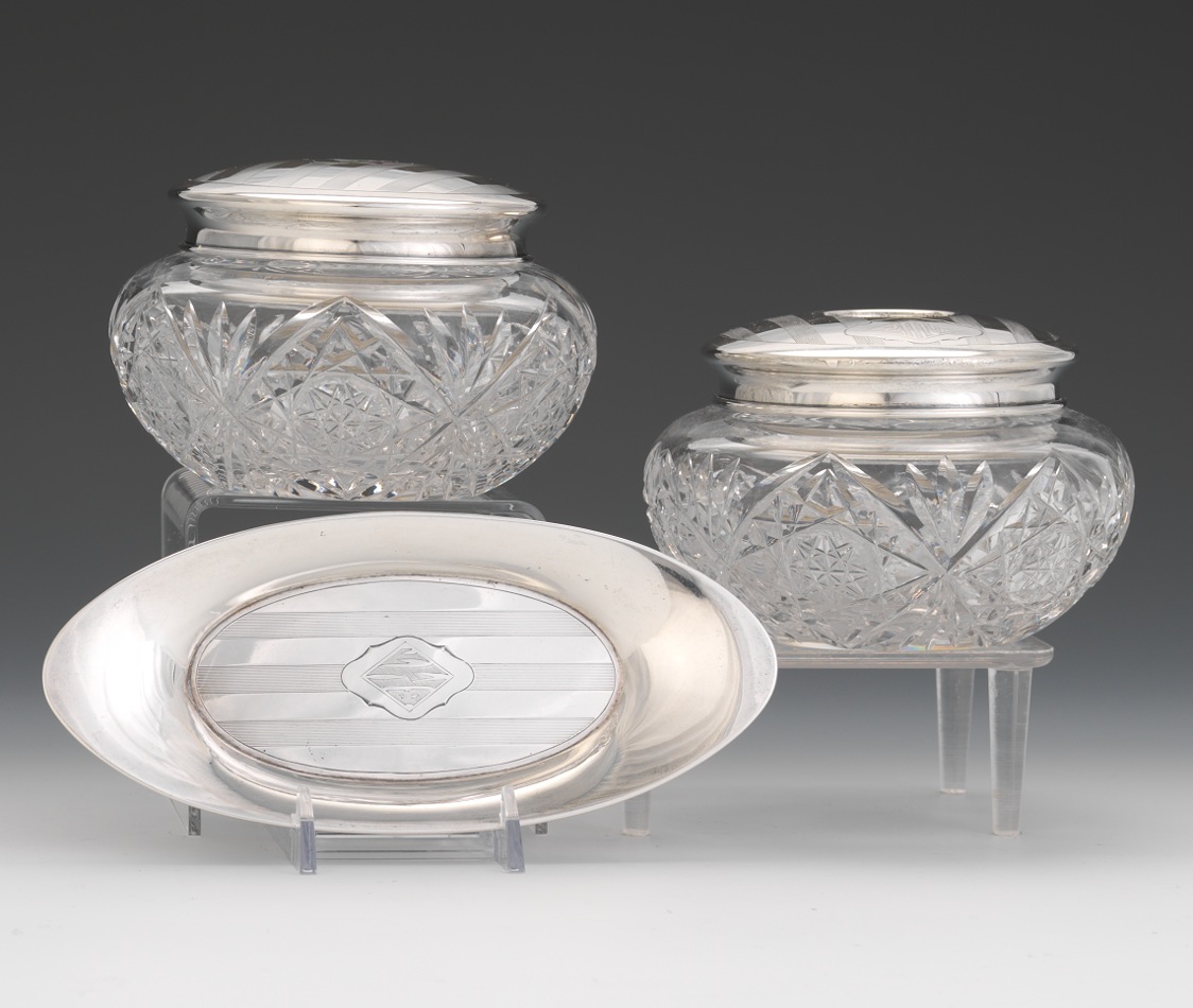 A Sterling Silver and Cut Glass Dresser Set by Alvin , 12.12.13, Sold