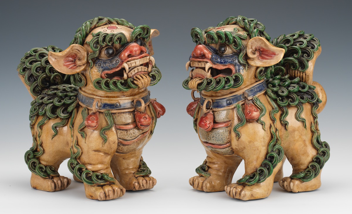 A Pair of Large Glazed Ceramic Foo Dogs, 12.12.13, Sold: $471.5