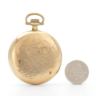 Elgin pocket watch with hot sale train engraved on back