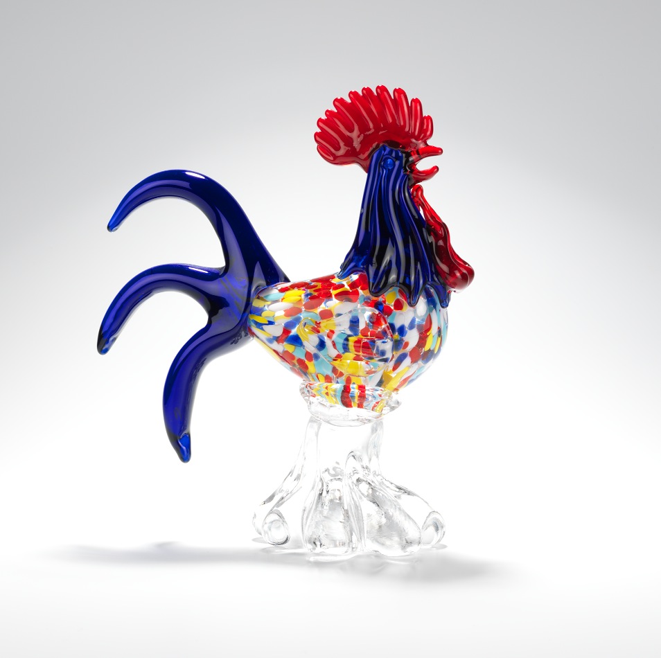 Clear Embossed Glass Rooster Vase Decanter