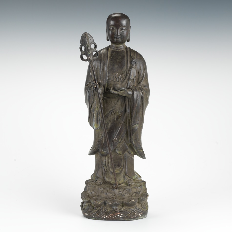A Cast Bronze Statuette of a Buddhist Monk or Ti Tsang P'usa