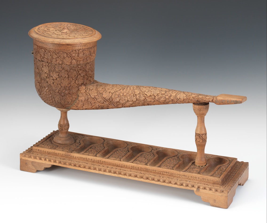 Unusual Large Carved Figural Wood Pipe Humidor/ Music Box, 05.25.13