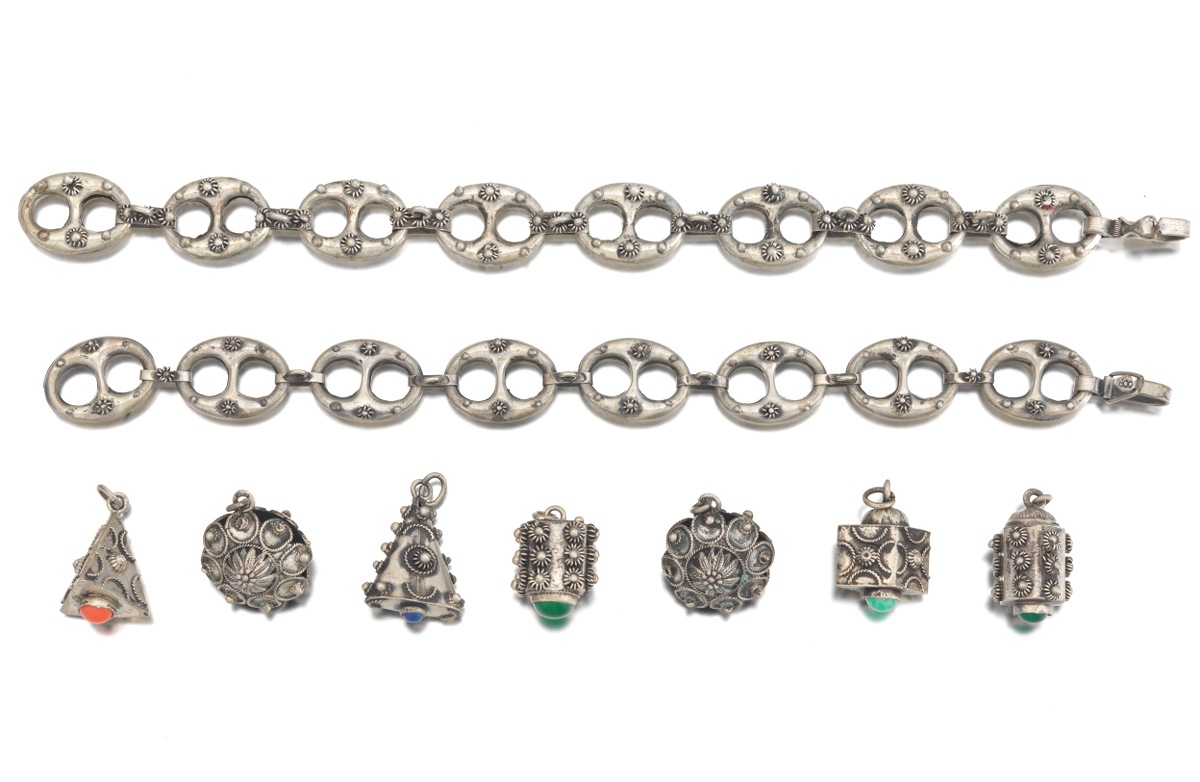 7 Ornate Charms and 2 Spanish Charm Bracelets .800 Silver , 09.20.13