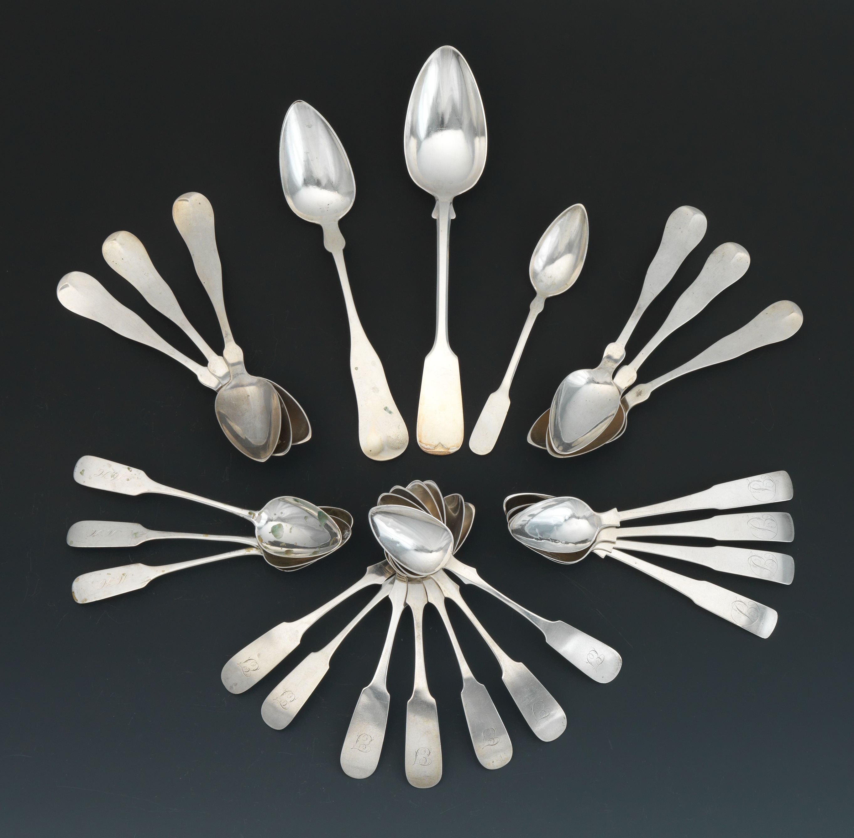 high-resolution-image-for-a-large-collection-of-coin-silver-spoons