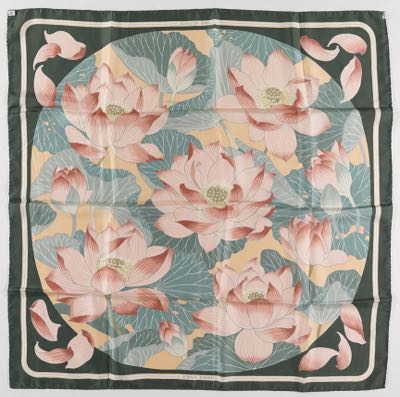 Hermes Silk Twill Scarf Fleurs De Lotus Designed By