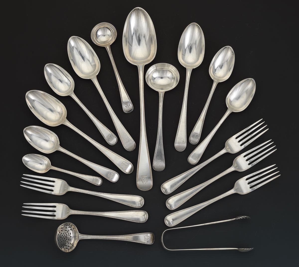 A Victorian Sterling Silver Partial Flatware Set in "Old English Bead