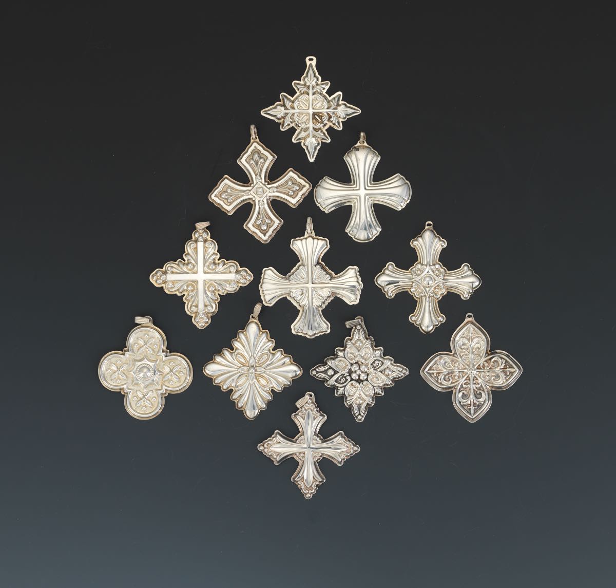 Twelve Reed & Barton Sterling Silver Christmas Cross Ornaments, 12.11.