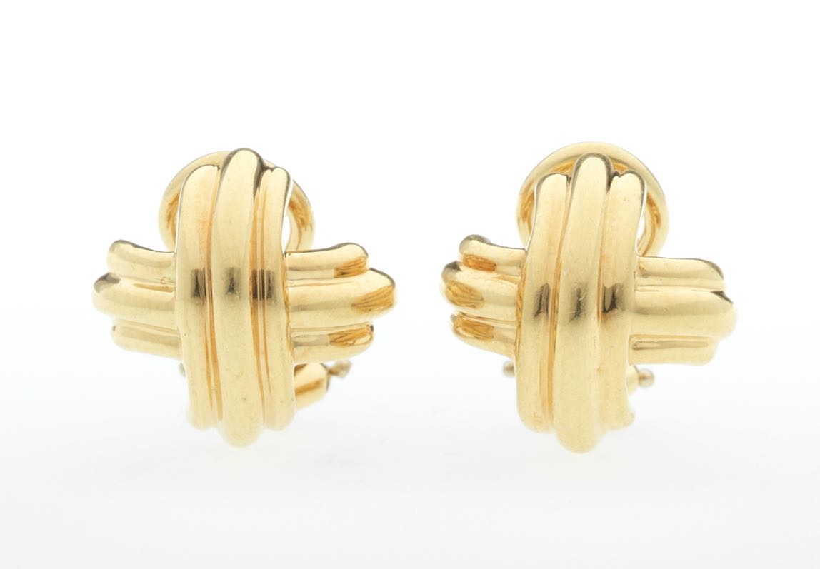 Pair of Tiffany & Co. Gold "X" Earrings, 12.12.14, Sold 379.5