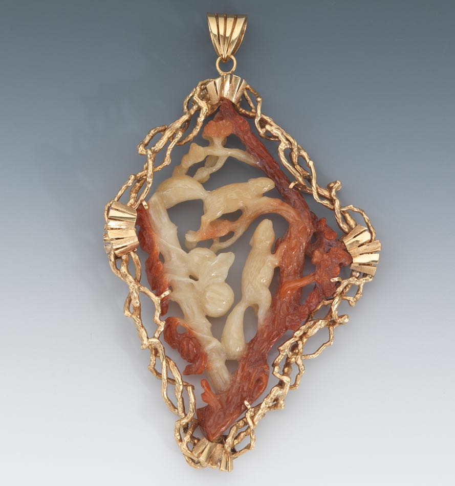 A Chinese Large Carved Jade Pendant in Gold Frame , 12.12.14, Sold 1725