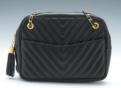 1183. Chanel Vintage Black Leather Chevron Quilted Shoulder Bag, c