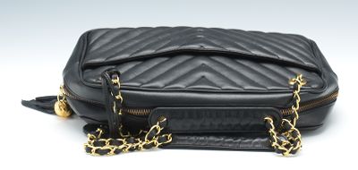 Sold at Auction: Chanel 1990 Chevron “V” Quilt Shoulder Camera Bag in Black  Leather