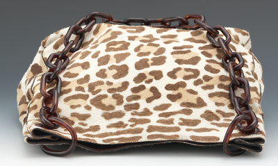 Prada Deer Print Pony Hair Tote With Faux Tortoise Shell Chain ...