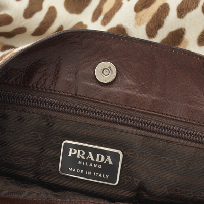 1259. Prada Deer Print Pony Hair Tote With Faux Tortoise Shell