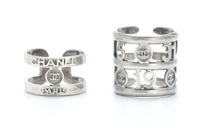 1240. Two Chanel Vintage Costume Jewelry Rings with CC Logos and