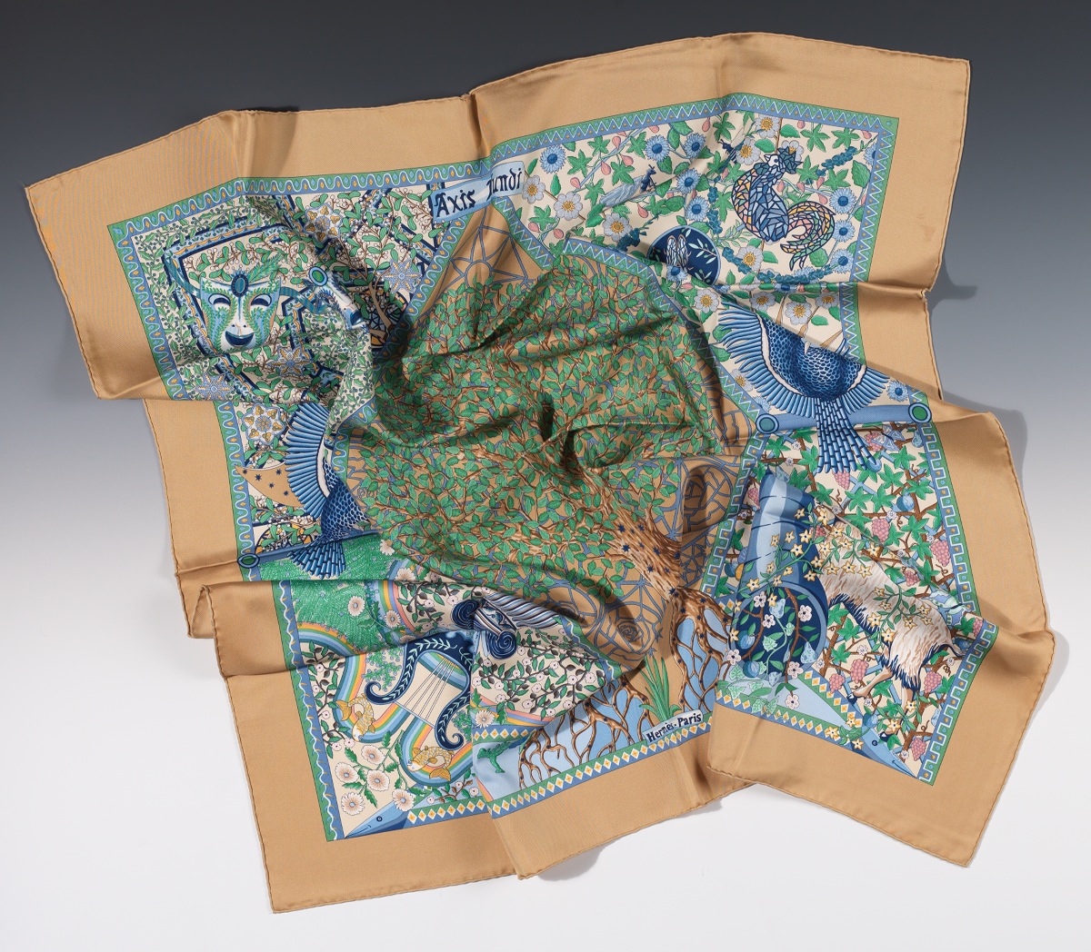 hermes silk twill scarf quot axis mundi quot designed by christine henry 03 28 14 sold 287 5 hermes silk twill scarf quot axis mundi quot designed by christine henry 03 28 14 sold 287 5